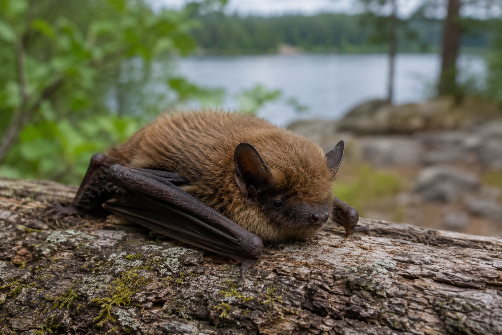 Little Brown Bat (Myotis lucifugus) Resting in an Ontario Forest